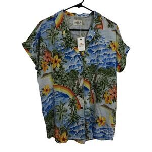 Marine Layer Hawaiian Shirt Womens Medium Malia Button Camp Rainbow Beach NWT
